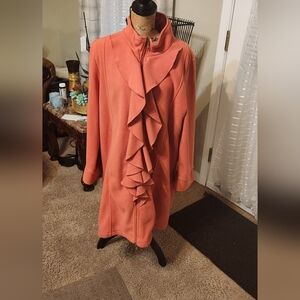 Sarah Spencer Vibrant Coral Ruffle Coat